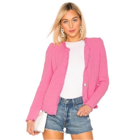 IRO Pink Rosia Textured Tweed Fringe Jacket NWOT - Picture 1 of 8
